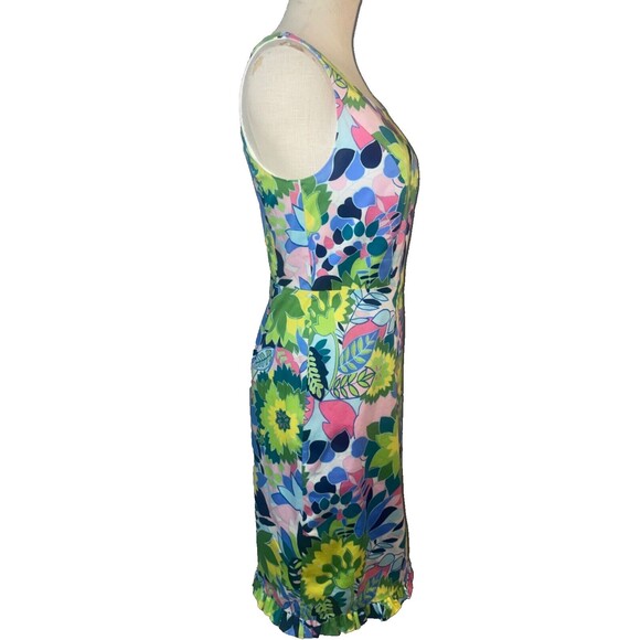 Talbots Stretch Cotton Floral Sheath Dress size 2 Scoop Neck Ruffle Hem - Picture 5 of 9